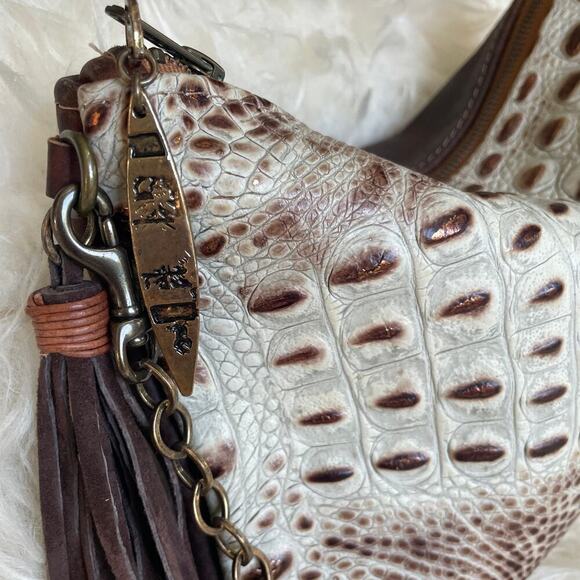 Canoe Leather Reversible Crossbody Bag | Tassel, Croc Print, Chain Strap NWOT - Picture 7 of 11